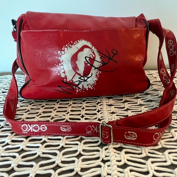 ECKO unltd RARE Marc ECKO Autograph Gold Rhino Red Crossbody Bag Vintage - Picture 4 of 17